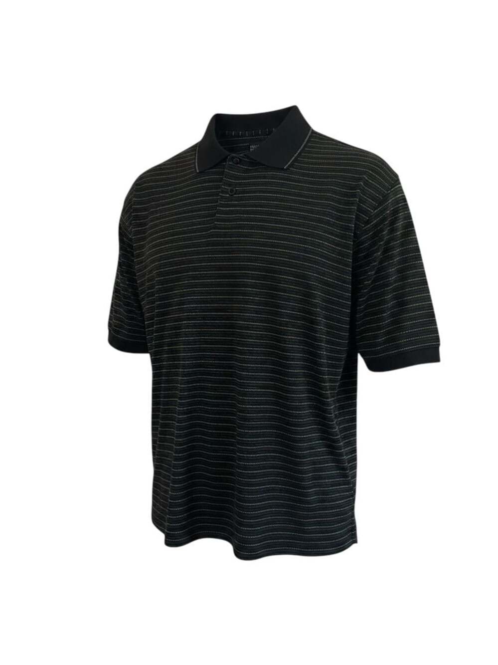 Marc Edwards Men's Black Multi-Color Striped Short Sleeve Polo Shirt